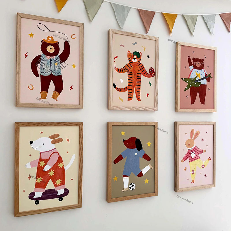 Baby Nursery Wall Decor - Забавные мультяшные животные: картины на холсте