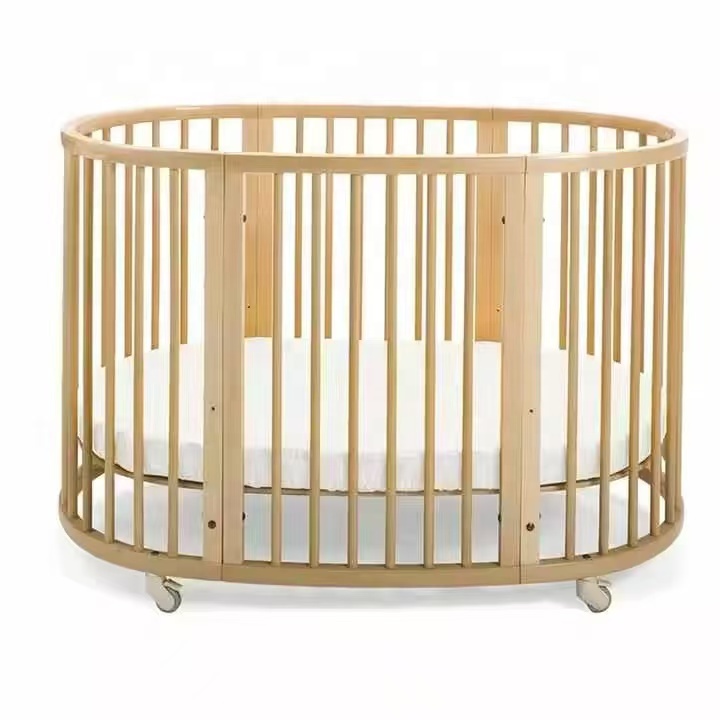 Baby Nursery Furniture Sets - Трансформируемая деревянная детская кроватка-манеж 3-в-1 овальной