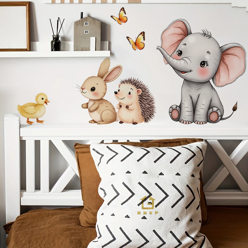 Baby Nursery Vinyl - Наклейка на стену с мультяшными животными-Слон