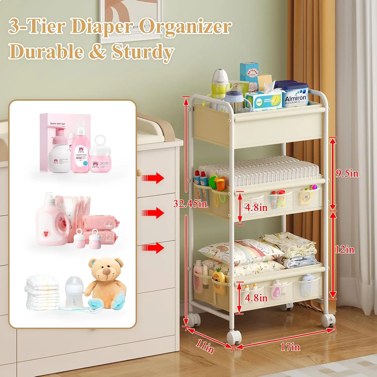 Трехъярусная тележка-органайзе – обзор и цена Baby Nursery Cart